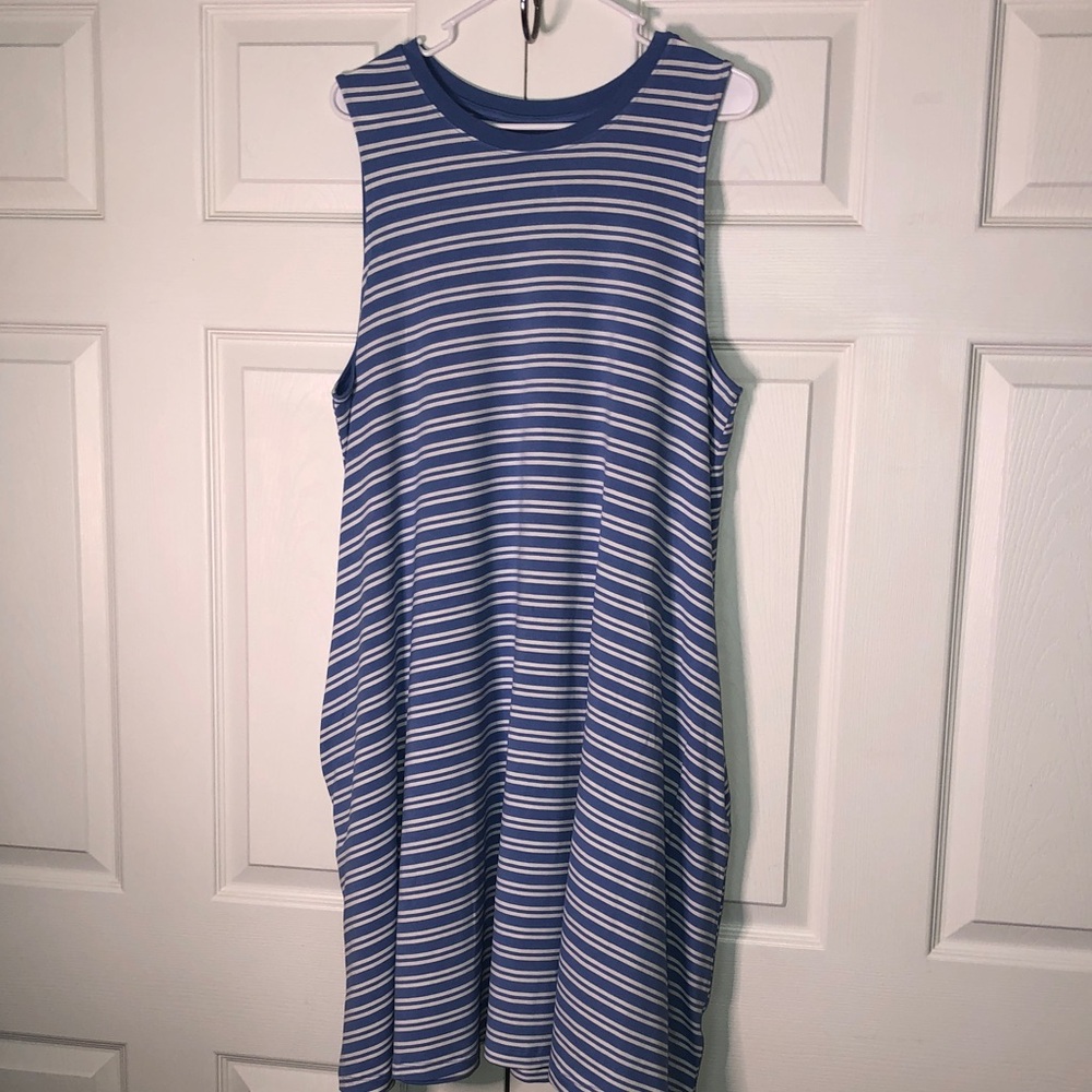 Horizontal Sleeveless Blue & White Striped Flare-Out Dress (NWOT)